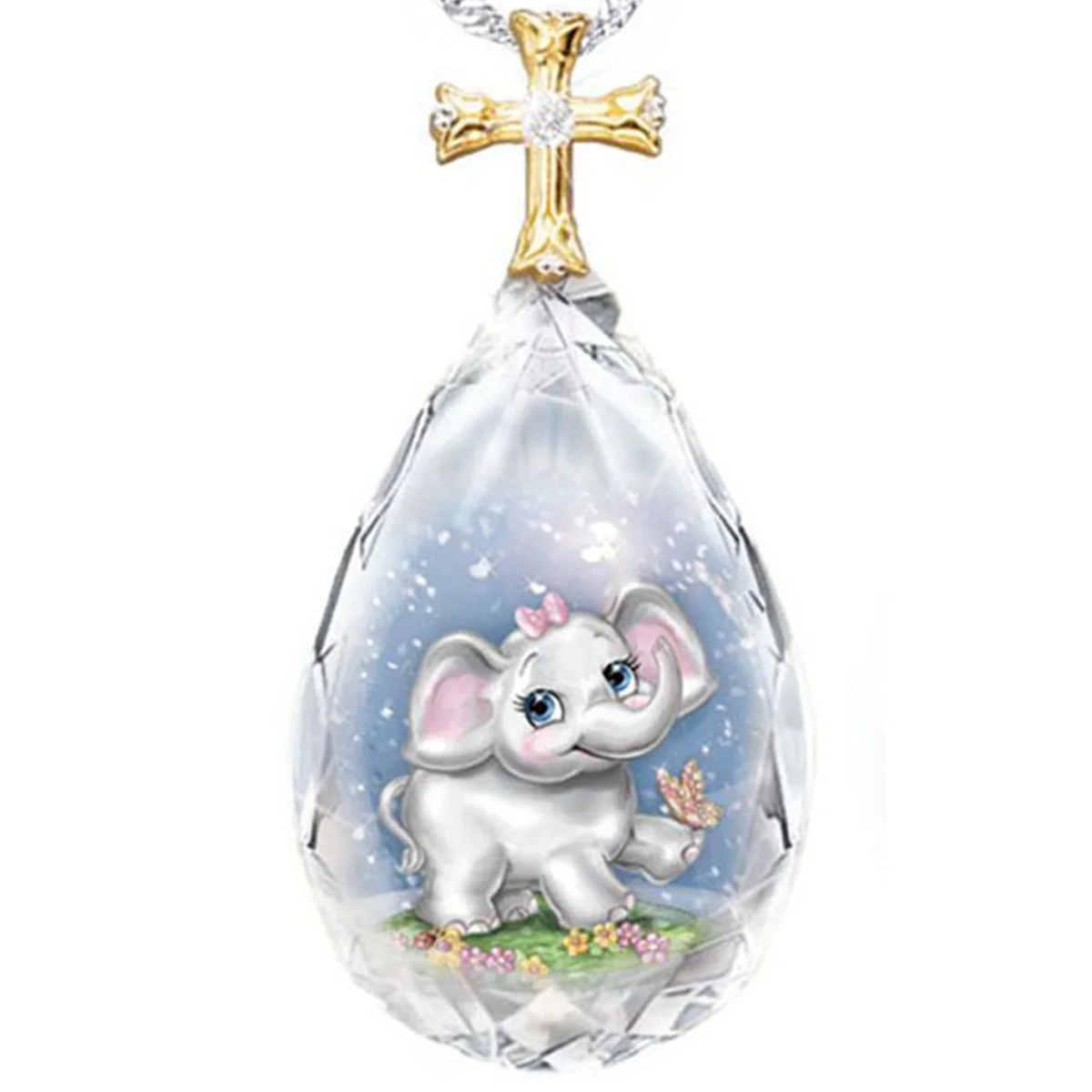 

Wholesale girl cute fairy tale little flying elephant drop-shaped pendant cross blessing necklace