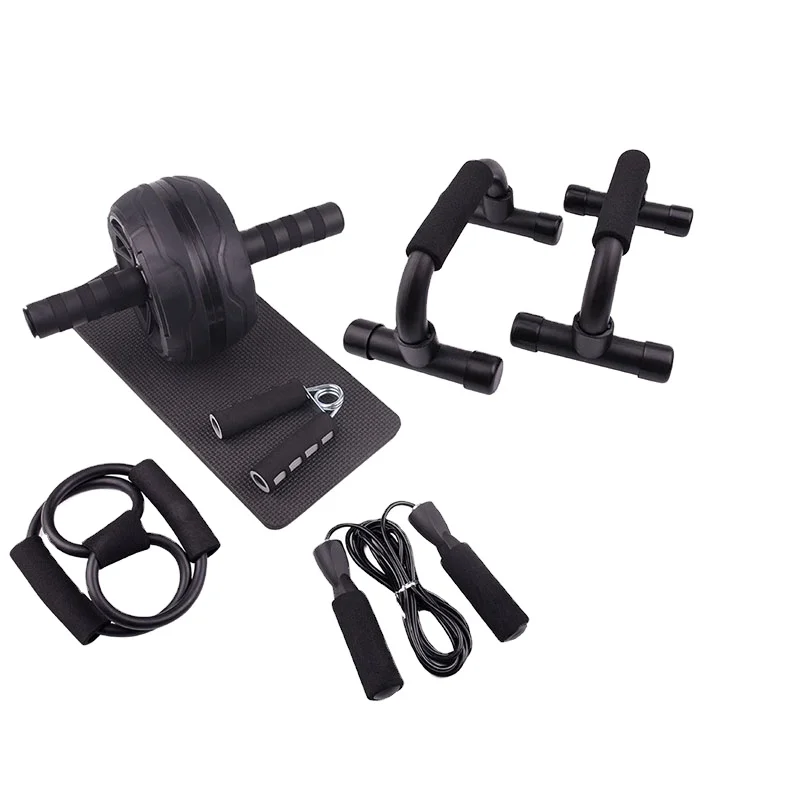 

Our factory wholesale portable multi-functional fitness equipment abdominal wheel exercise family rope skipping grip combination, Black