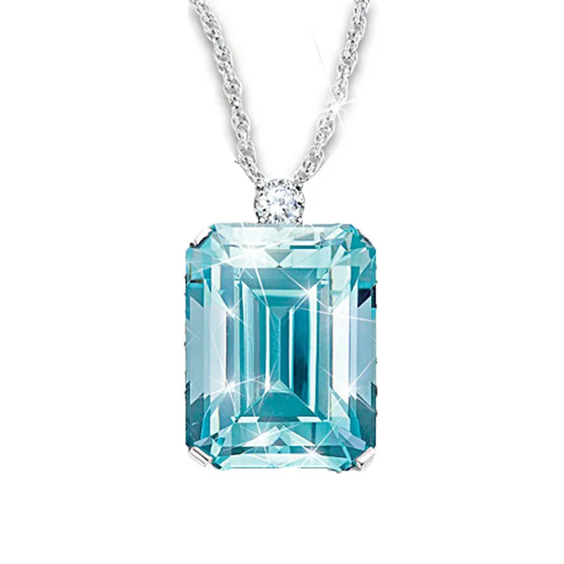 

New Fashion Women Luxury Square Geometric Blue Pendant Necklace