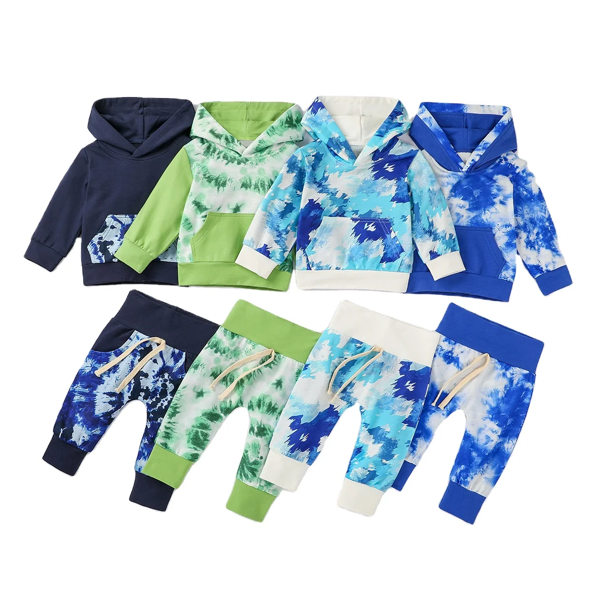 

2021 ins infants tie-dyed clothing sets baby boy's and girls' hoodies and long pants toddlers cotton clothes suits, As picture