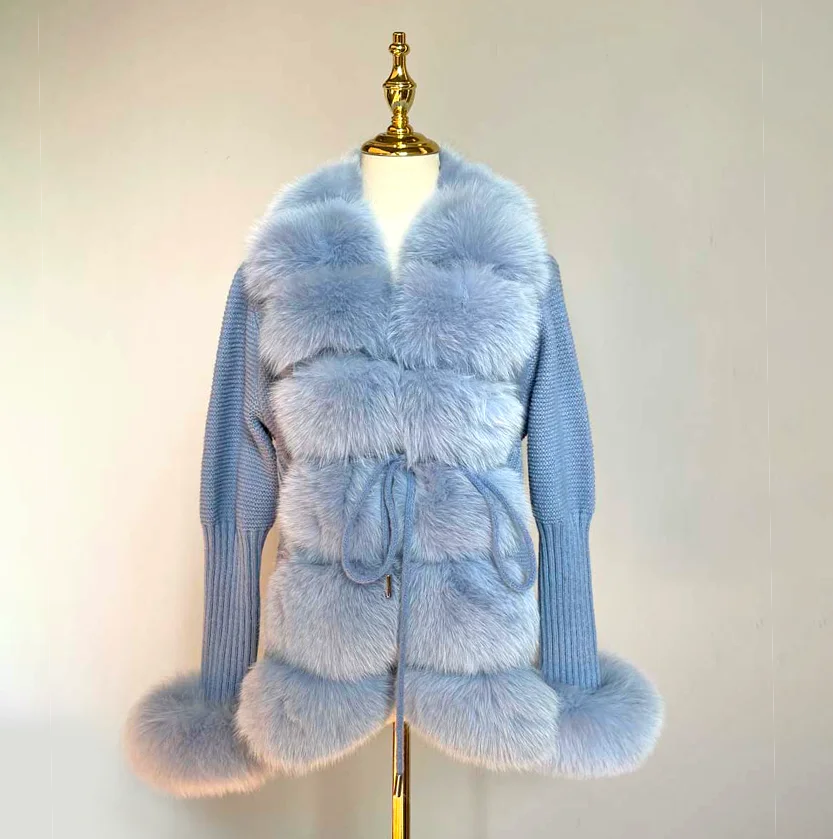 

Black Friday Sale QIUCHEN QC21144 Winter fashion ladies luxury fluffy coat detachable fox fur sweater, Customized color