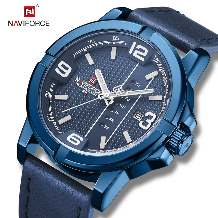 Luxury Brand NAVIFORCE 9177 Mens Watches Leather Quartz Wristwatch Sport Waterproof navy force 2020