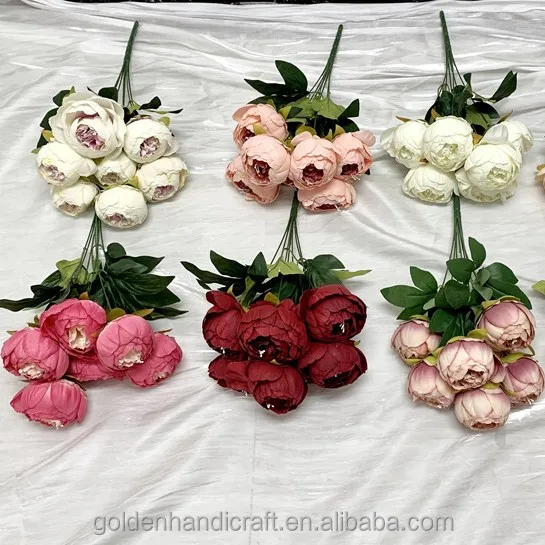 

QSLH-SY0299 Wholesale European style artificial flowers 7 heads silk peony wedding bouquet flower season and home decoration