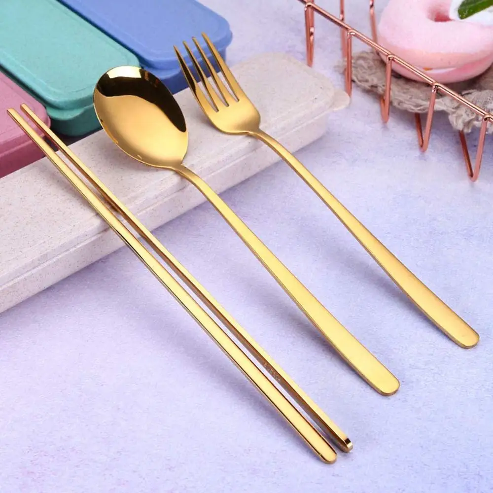 

Stainless Steel Cutlery Sets Fork Spoon Chopsticks Travel Flatware Set