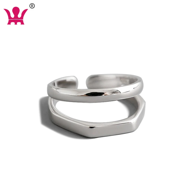 

925 Sterling Silver Minimalist Horizontal Double Twin Lines Simple Open Band Ring