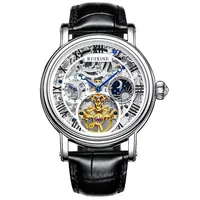 

Brand Men Fashion Tourbillon Skeleton Date Week Month Clock Stainless Steel Mechanical Automatic Luxury Watch