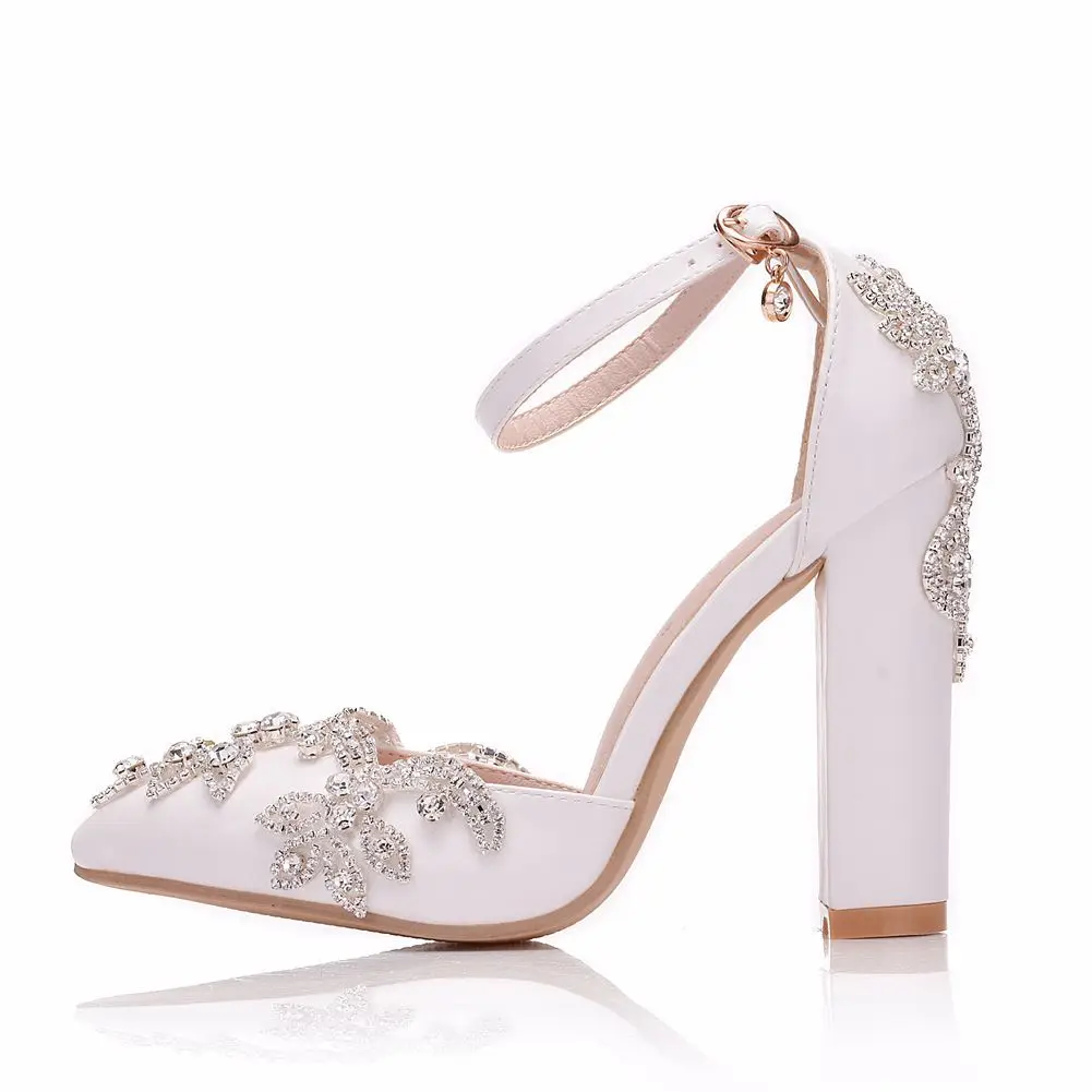 

Grace pointed shoes thick heel sandals white wedding rhinestones shoes