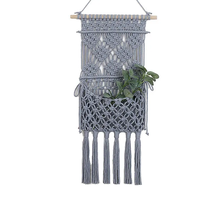 

Macrame Wall Holder Magazine Storage Organizer, Wall Hanging Decor, Cotton Woven Hanging Pocket, White/blue.etc