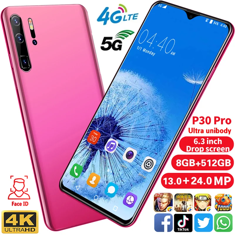 

P30 Pro 6.3 inch Android 10.0 Face/Fingerprint Unlock 6gb 128GB mtk6592 Octa Core Dual smartphone android phone