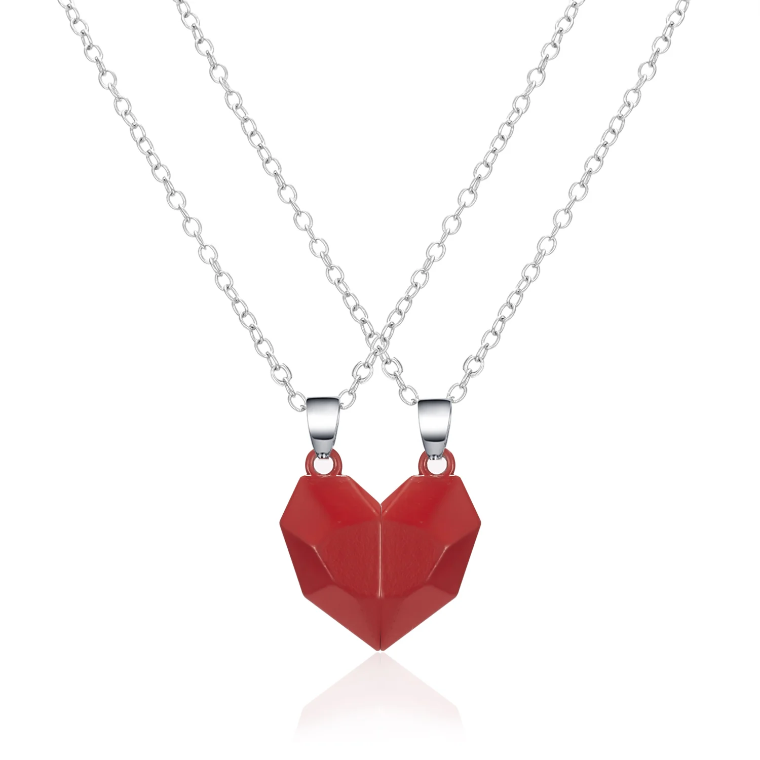 

2pcs/set Lovers Heart Pendant Jewelry Magnetic Couple Necklace for Women Men valentine's gift, As shown