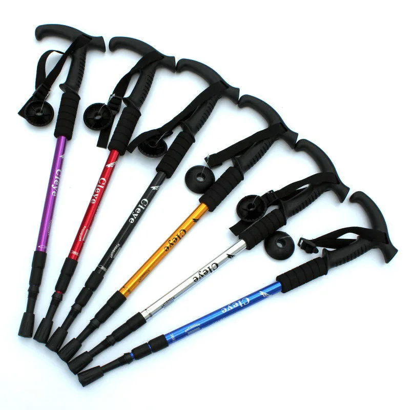 

Three section T-handle 6061 aluminum alloy shock absorber climbing hiking stick