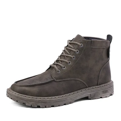 

2021 Autumn High-top Tooling Shoes Men's Casual Fashion Walking Style Shoes Men's Solid Color Boots