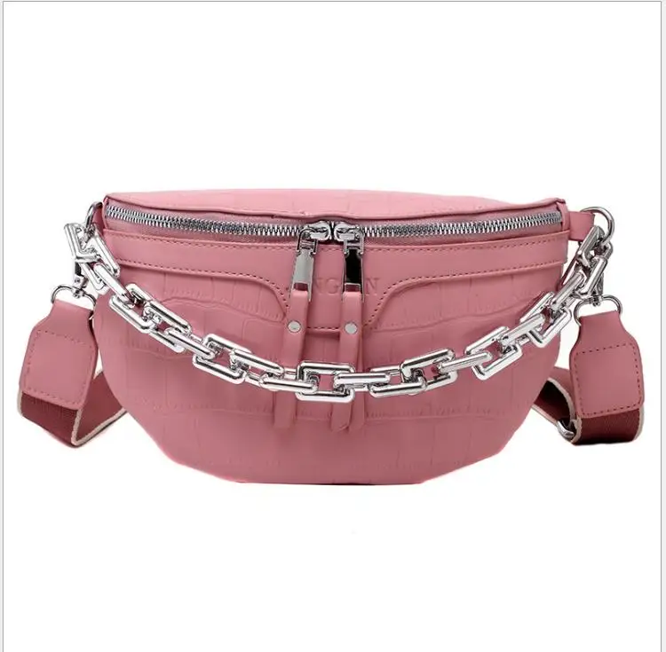 

2021 fashion designer casual ladies waist bags crossbody PU leather handbags for women chain purses women waist bag, 6 colors