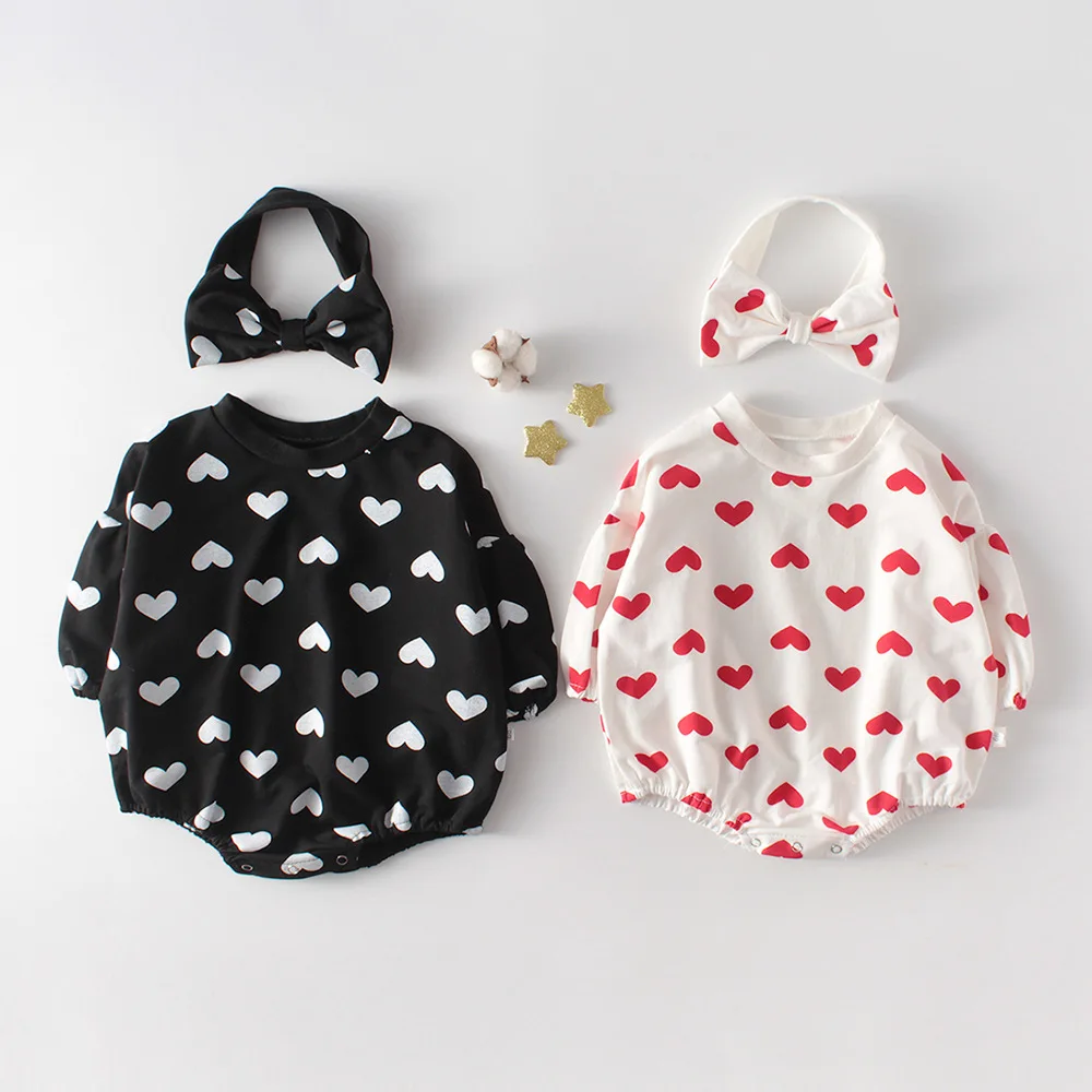 

New Spring Autumn Baby Girls' Rompers Long Sleeve Love Print Organic Cotton Romper Newborn Bodysuit