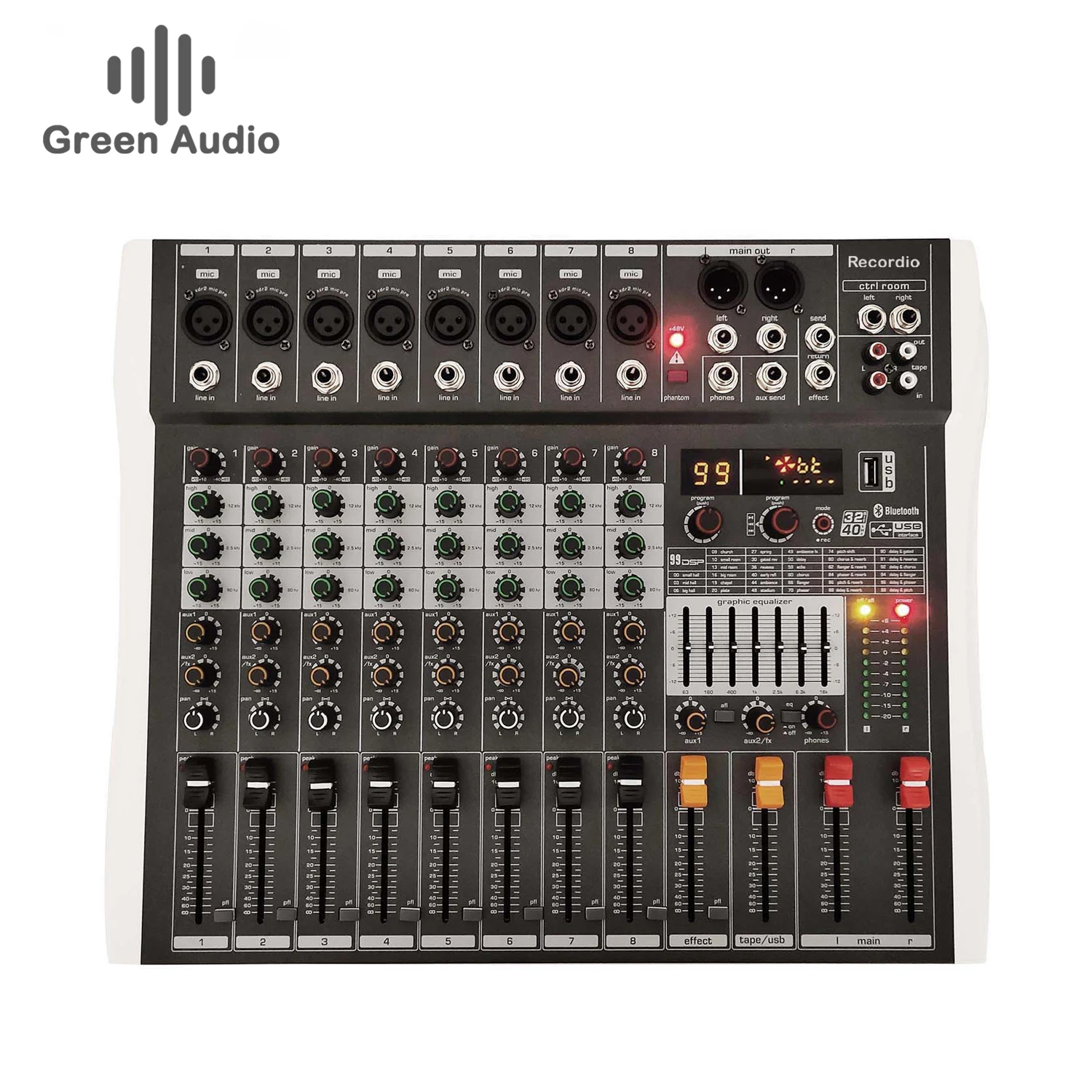 

GAX-CY8 Hot Sale Professional 8 Channels Audio Mixer USB DJ Sound Mixing Console 99 DSP Effects