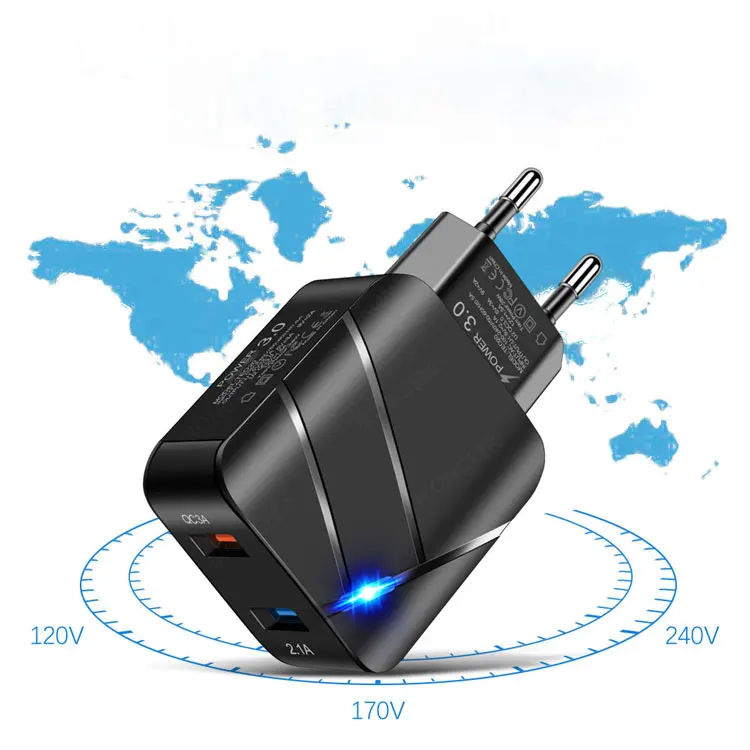 

High quality customizable QC3.0 + 2.4A US 28w EU plug fast charging dual port wall usb charger