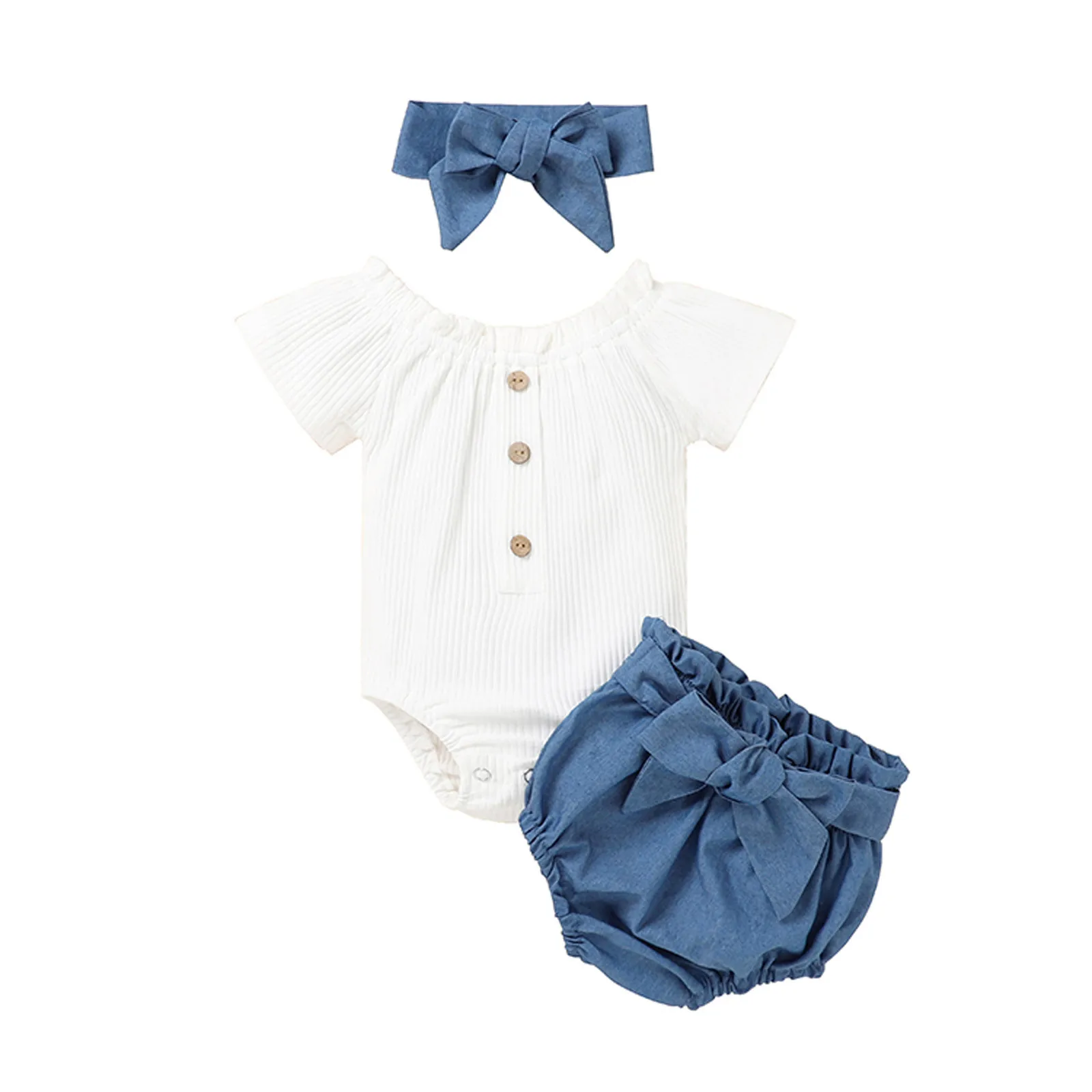 

Summer Newborn Infant Toddler Girls Clothing Set Ribbed Cotton Romper Bloomer Hairband Baby Outfits