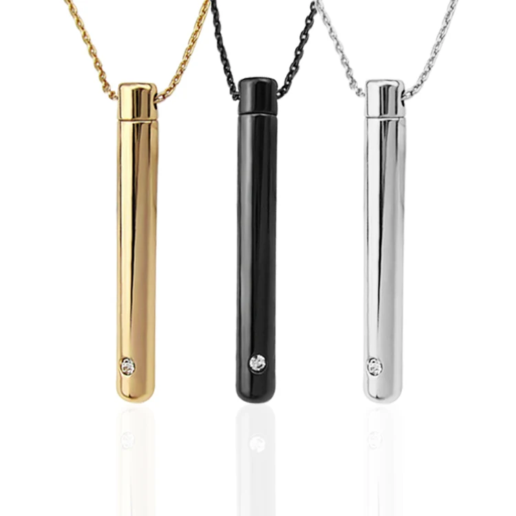 

High quality gold plated stainless steel memorial keepsake pendant cylinder cremation urn necklace for ashes remembrance jewelry