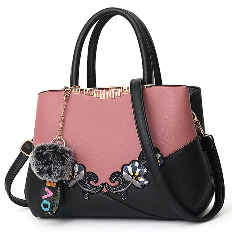 

CB422 Fashion embroidery flower Pu Leather Hit Color Women's Tote Bags Custom Logo Multifunction Handbag Crossbody Shoulder Bag