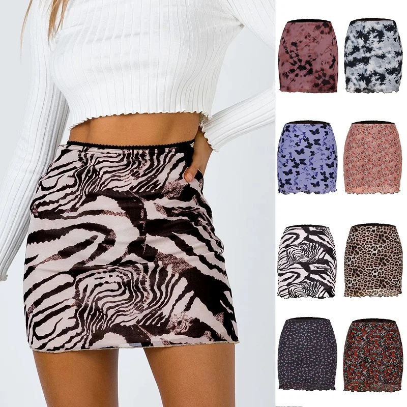 

Summer Bohemian Holiday Skirts For Ladies double-deck Printed screen skirt Women High Waist Print Bodycon Ruffle Mini Skirt
