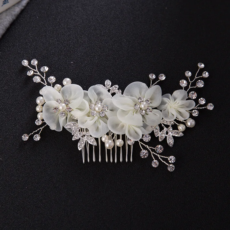 

Women's Fashion Hair Stylist Jewelry Wedding Bridal Hair Clips Accessories White Flower Crystal Combs