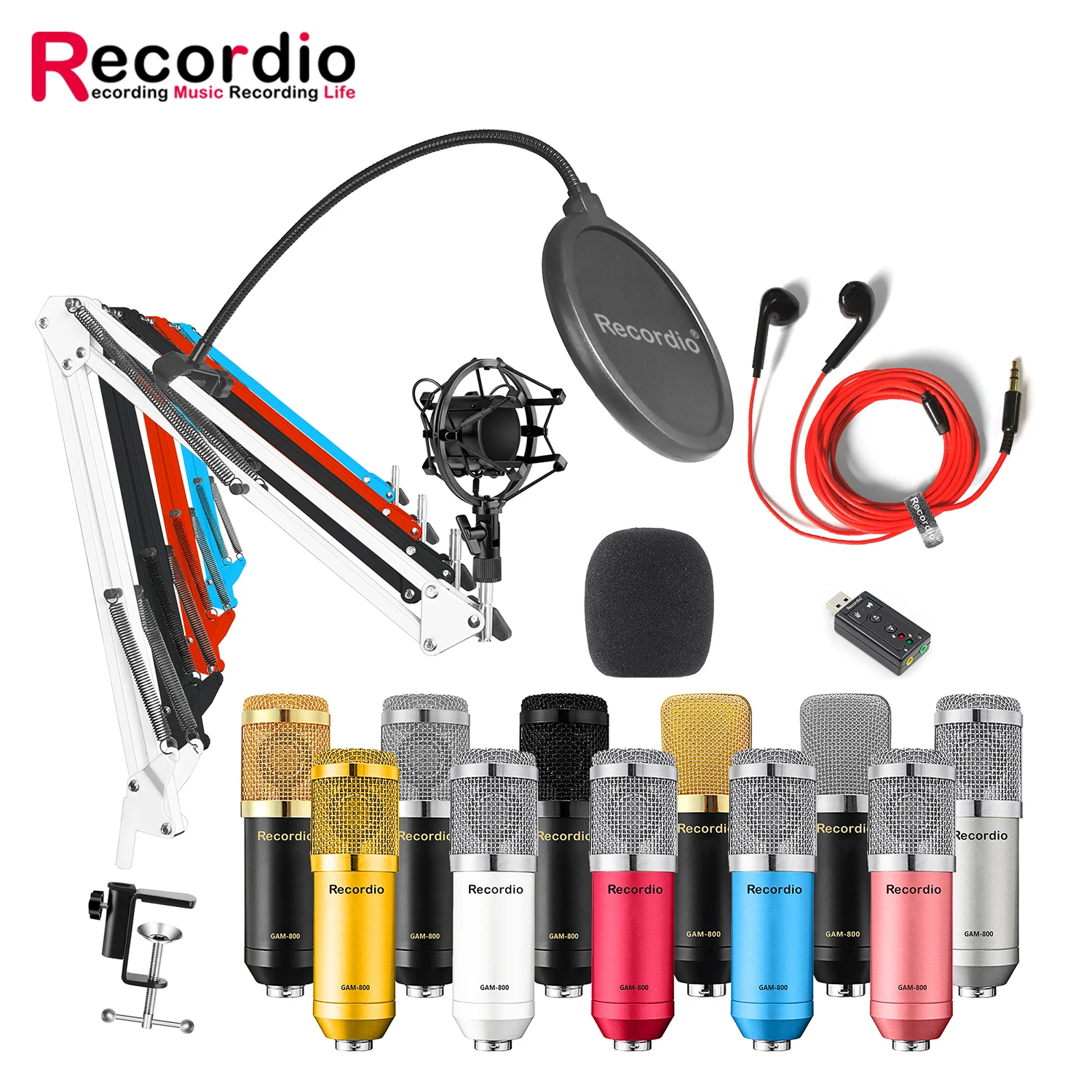BM-800 Green Audio Microphone Professional Studio Condenser Sound Recording Microphone, Black color