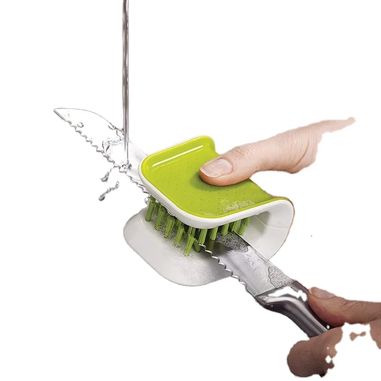 

Logo Openable Cleaning Kitchen Washing Non-Slip Household Cleaning Tool U Shape Blade Brush Knife and Cutlery Cleaner brush, Green