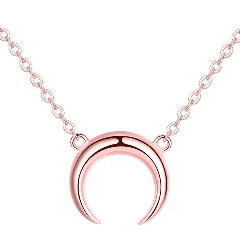 

Hot Selling 925 Sterling Silver Women Wedding Necklace Rose Gold Ox Horn Pendant Necklace