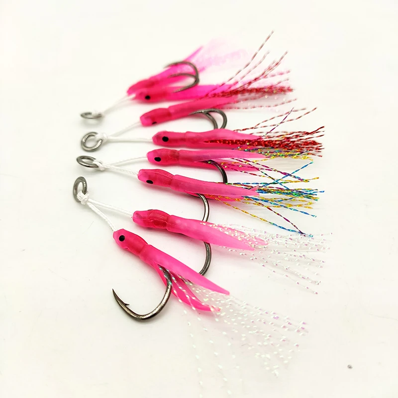 

Double assist hooks with feather octopus skirt hook tincel jigging hook, Picture