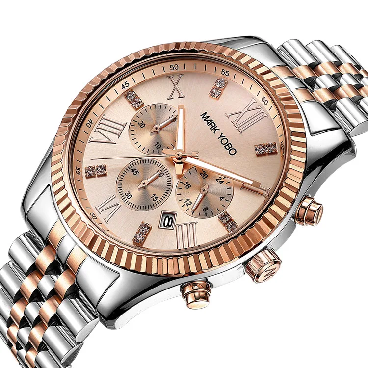 

Popular Luxury Crystal Gentlemen Watch Quartz Watches Wristwatches Rose Gold Stainless Steel Fashion Male Men Japanese Adults, Customized colors