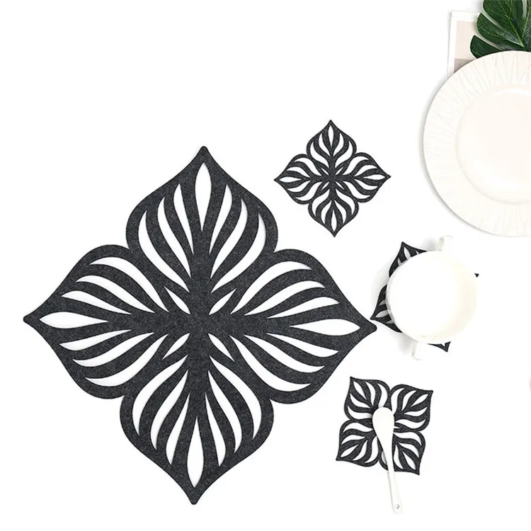 Free sample drink cup hollow leaf felt cup coaster set