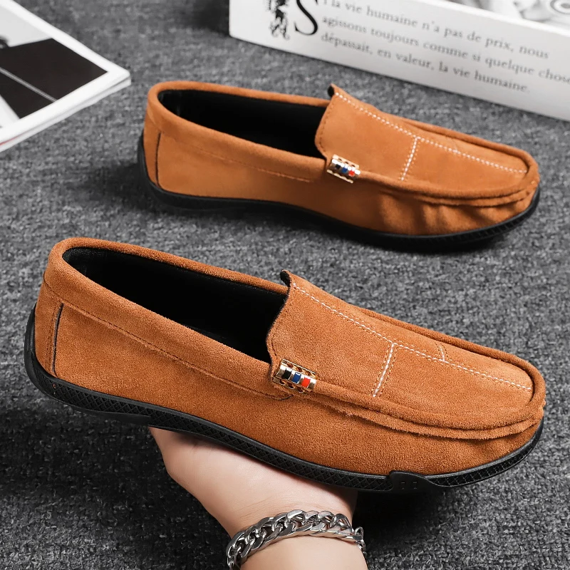 

Fashion Men Suede Leather Walking Casual Shoes Homme Mocassin Formal Dress Slip on Loafers Driving Shoes for Men Cheap, Black brown