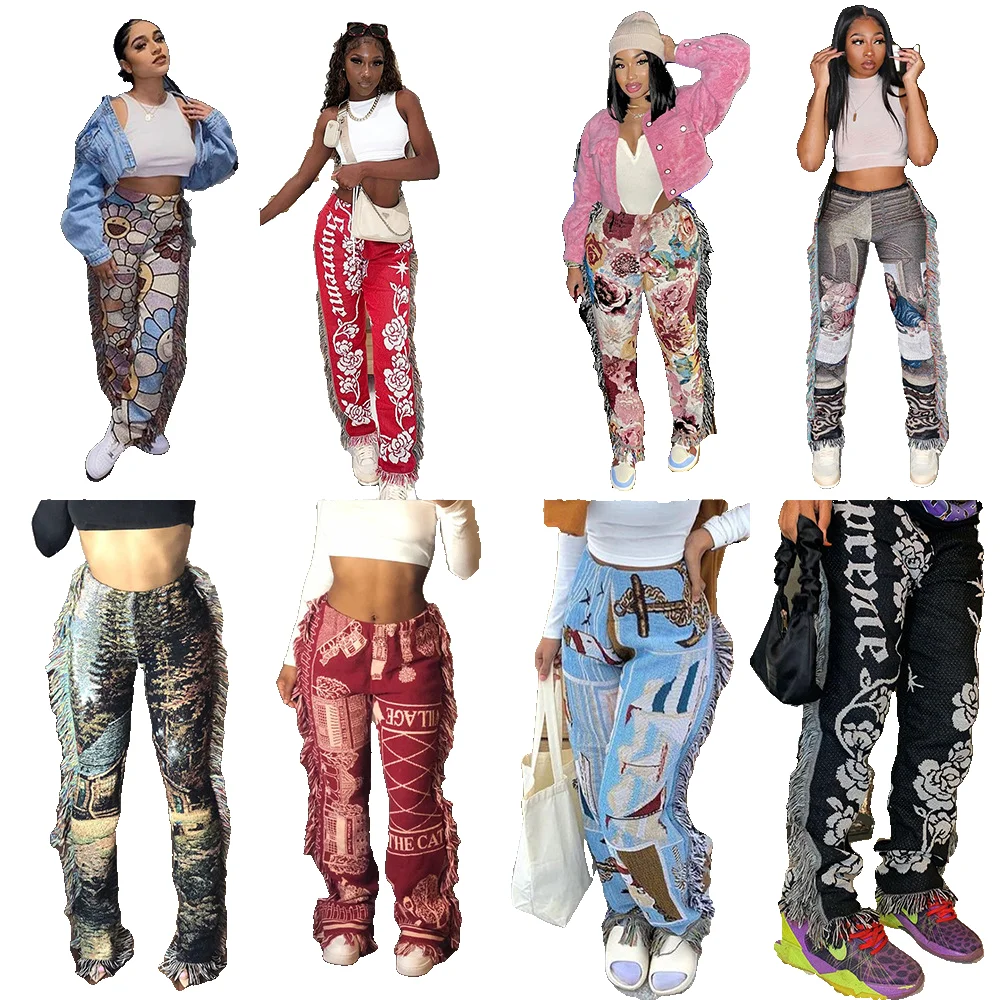 

Fall Fashion Stylish Women'S Trousers & Pants Ruffle Pattern Floral Print Casual Hoodie Cargo Pant Ladies Fringe Women Pants