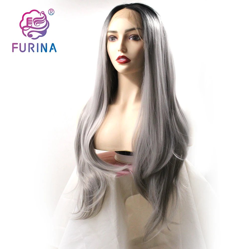 

Middle Part 13*4 Futura fiber synthetic lace wigs 26inch long silky wavy synthetic lace front wigs