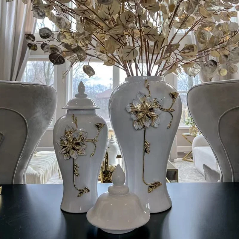 

Light luxury ceramic electroplated general pot home living room porch flower vase decoration general jar