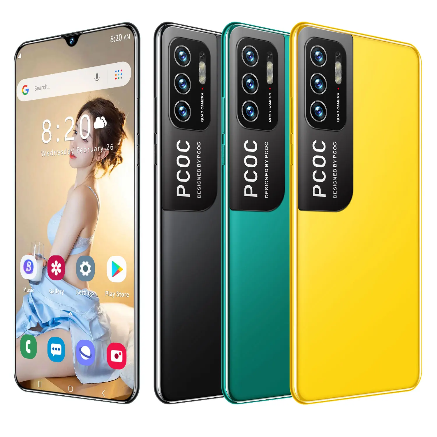 

mobile phones M3 PRO 12GB+512GB 16MP+32MP Big Screen 6.72 inch telephone water drop 4G 5G Smart, Black yellow and green