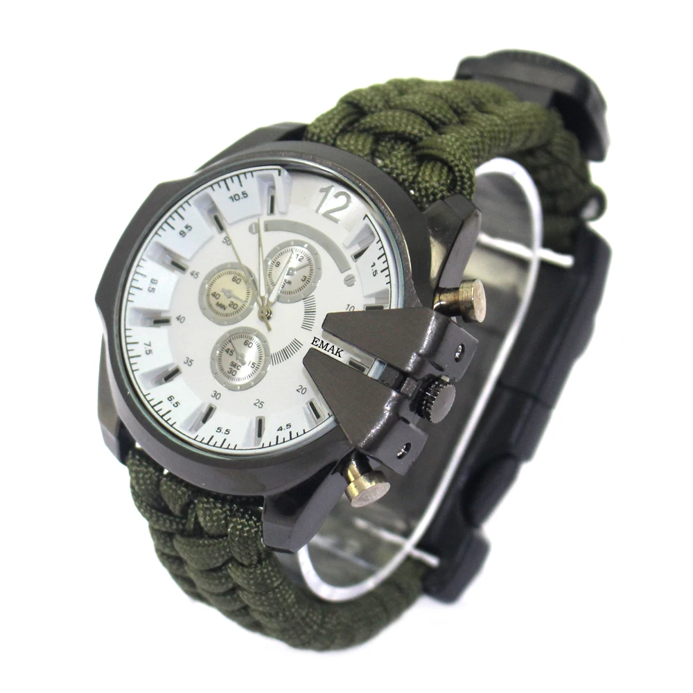 

Outdoor Survival Multifunction Metal Plate Paracord Watch, Tactical Tools Gear Watch for Men Women, Chic Everyday Use Watch, Aymy green
