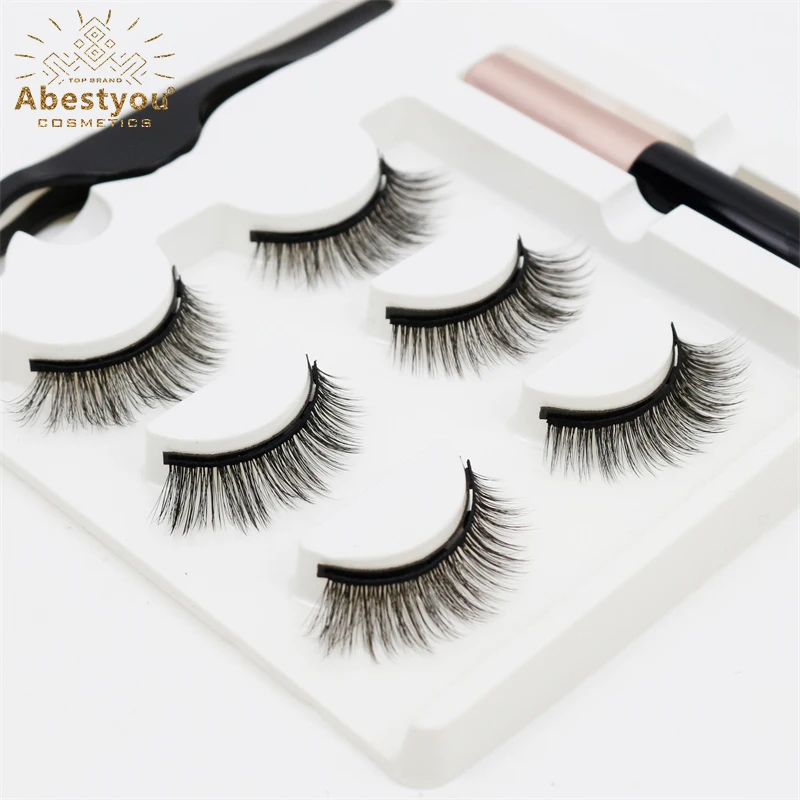 Abestyou Handmade 3D Faux Mink Magnetic Eyelashes Set with Invisible Eyeliner & Tweezer Reusable for Enhanced Eye Makeup