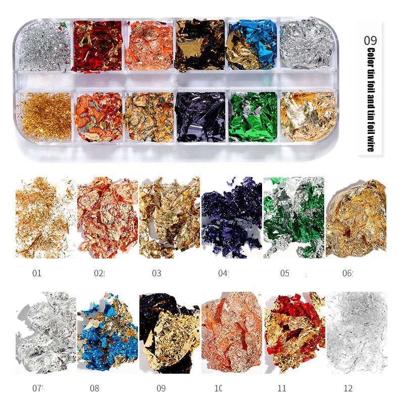 

12 pieces/set of nail stickers colorful tin foil paper fashion nail decoration
