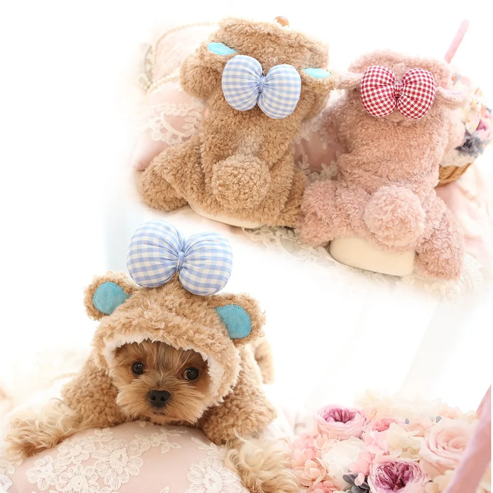 

Best selling new design autumn winter double layer plus velvet warm pet clothes bear cute dog coat, As shown in details