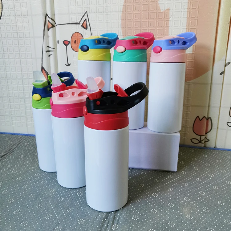 

Total straight 12oz 350ml vacuum Insulated Thermal DIY white blank sublimation kids water bottle With leak proof lid, Mix color