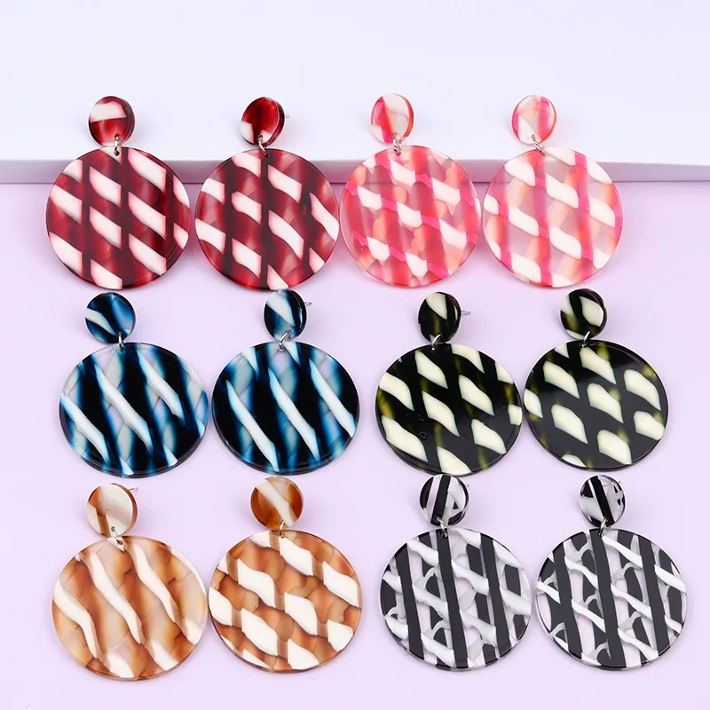 

Fancy Jewelry Multicolor Geometric Pendiente Acrylic Stud Drop Earrings C Shaped Acetate Acid Plate Mottled Resin Hoop Earrings