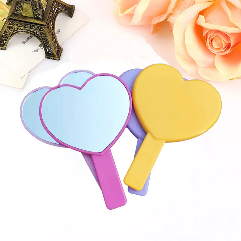 

Plastic One Side Heart Shape Hand Mirror Personalized Custom LOGO UV Printing Cosmetic Makeup Handheld Mirror for Girls, Purple/orange/rose/pink