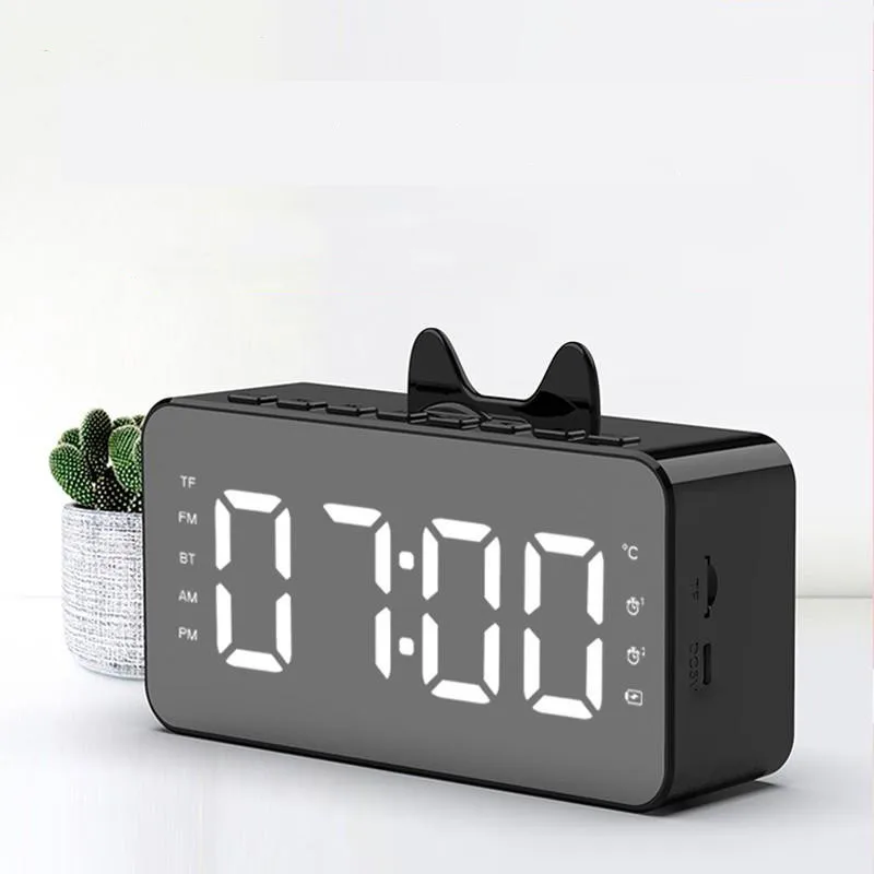 

Mirror Alarm Clock Smart Lound Speaker Hifi Sound FM Support 32GB TF Card Handsfree Temperature Display Boombox