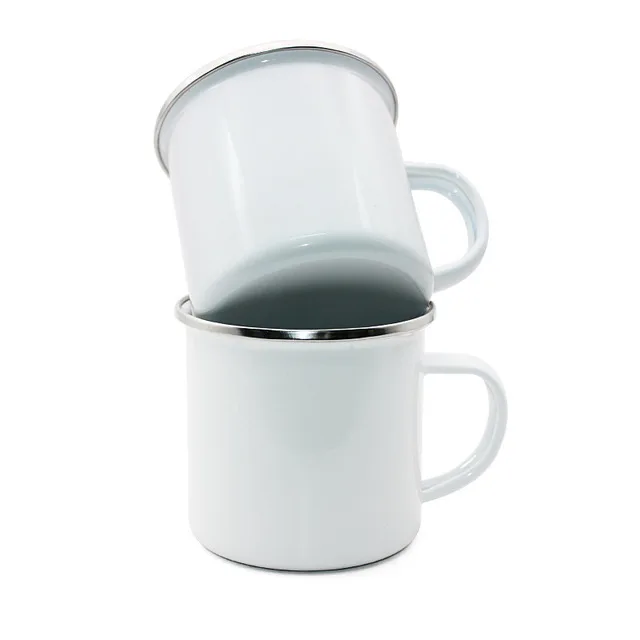

White Blank Enamel Mug with Handle 350ml Stainless Steel Camping Tea Cups Heat Transfer Coating Reusable Enamel Coffee Mugs, Customized color acceptable