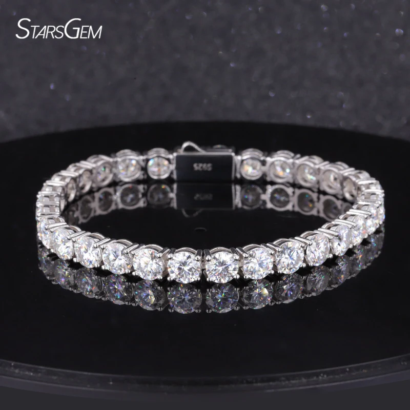 

Starsgem hot sale fashion 925 silver bracelet round shape DEF VVS moissanite tennis chain