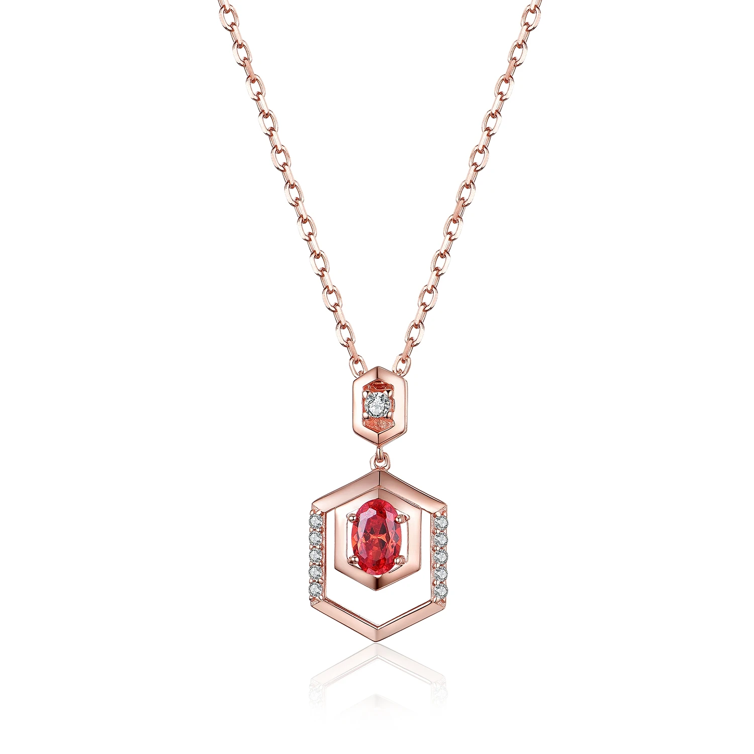 

Joacii 925 Sterling Silver Gold Red Big Stone Geometric Rhombus Hexagonal Honeycomb Shaped Necklace With Joalheria, White/rose gold