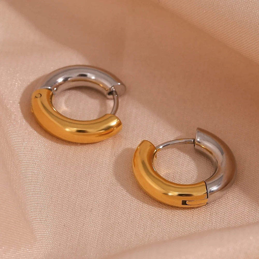 

Fashion Jewelry Chunky Hoop Earrings For Women Solid 18K Gold Plated Hoop Earring Stainless Steel Jewelry