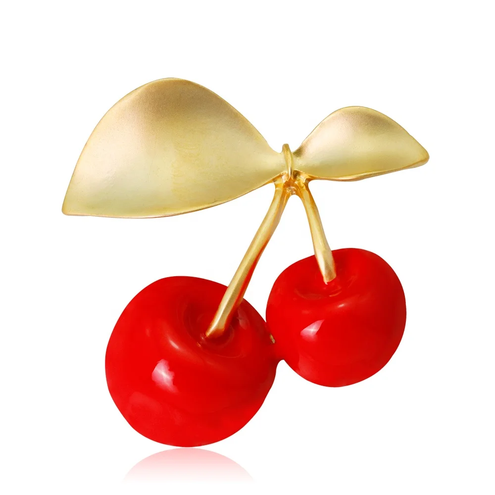 

Fashionable and Beautiful Fruit Brooch Series Red Cherry Oil Drop Brooch, Picture shows