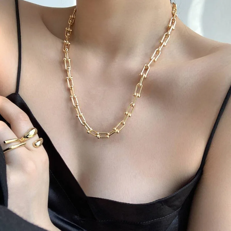 

Gold Color Chunky Chain Necklaces U Shape Thick Linked Necklaces for Women Minimalist Necklace